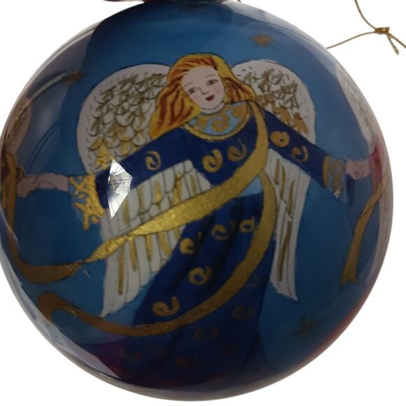 Li BIEN Hand-Painted Glass Ornament Angels Design & Red Velvet Gift Box 4x4 - Picture 2 of 11